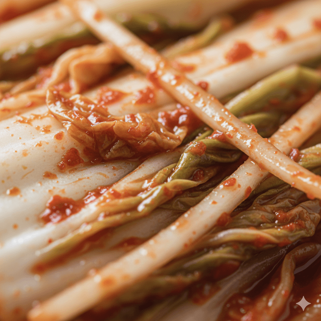 Colorful fermented vegetables including sauerkraut, kimchi, and pickles in glass jars